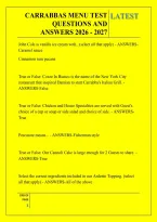 Carrabbas Menu Test &NewLine;Questions And &NewLine;Answers 2026 - 2027