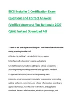 BICSI Installer 1 Certification Exam  &NewLine;Questions and Correct Answers &NewLine;&lpar;Verified Answers&rpar; Plus Rationale 2027 &NewLine;Q&A&vert; Instant Download Pdf
