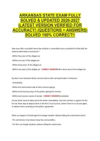 Arkansas State Exam Fully &NewLine;Solved & Updated 2026-2027 &NewLine;&lpar;Latest Version Verified For &NewLine;Accuracy&rpar; &lpar;Questions &plus; Answers&rpar; &NewLine;Solved 100&percnt; Correct&excl;&excl; 