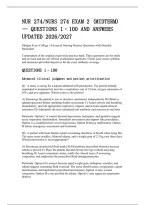 Nur 274&sol;Nurs 274 Exam 2 &lpar;Midterm&rpar; &mdash; Questions 1&ndash;100 And Answers&NewLine;Updated 2026&sol;2027