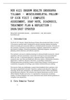 Nur 6121 Shadow Health Shoshanna&NewLine;Tillman &ndash; Musculoskeletal FollowUp Sick Visit &vert; Complete&NewLine;Assessment&comma; Soap Note&comma; Diagnosis&comma;&NewLine;Treatment Plan & Reflection &vert;&NewLine;2026&sol;2027 Updated