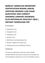 Barkley American Midwifery&NewLine;Certification Board &lpar;Amcb&rpar;&NewLine;Certified Midwife &lpar;Cm&rpar; Exam&NewLine;Questions And Correct&NewLine;Answers &lpar;Verified Answers&rpar;&NewLine;Plus Rationales 2026&sol;2027 Q&A &vert;&NewLine;Instant Download Pdf