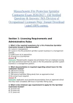 Massachusetts Fire Protection Sprinkler Contractor Exam 2026&sol;2027 &vert; 150 Verified Questions & Answers &vert; MA Division of Occupational Licensure Prep &vert; Instant Download &vert; rated 100&percnt; correct&period;