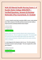 NUR 253 Mental Health Nursing Exams 1&ndash;4 Bundle &lpar;Galen College 2026&sol;2027&rpar; &ndash; Verified Questions&comma; Answers & Detailed Rationales &lpar;Pass Guaranteed&comma; A&plus; Graded&rpar;