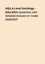 AQA A-Level Sociology - Education Questions with Detailed Answers A&plus; Grade 2026&ndash;2027 &ndash; Questions&comma; Answers & Rationales