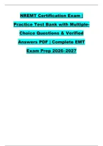 NREMT Certification Exam &vert; &NewLine;Practice Test Bank with Multiple&NewLine;Choice Questions & Verified &NewLine;Answers PDF &vert; Complete EMT &NewLine;Exam Prep 2026&ndash;2027 