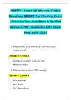 NREMT - Based off Multiple Choice &NewLine;Questions NREMT Certification Exam &NewLine;&vert; Practice Test Questions & Verified &NewLine;Answers PDF &vert; Complete EMT Exam &NewLine;Prep 2026&ndash;2027 