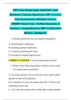 EMT Final Study Guide 2026&sol;2027 with &NewLine;Solutions&comma; Practice Questions&comma; EMT Practice &NewLine;Final Examination &lpar;Multiple Choice&rpar; &NewLine;&vert; NREMT Exam Prep &vert; Verified Questions & &NewLine;Answers &vert; Comprehensive EMT Certification &NewLine;Review &vert; Graded A&plus;