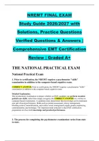 NREMT FINAL EXAM &NewLine;Study Guide 2026&sol;2027 with &NewLine;Solutions&comma; Practice Questions &NewLine;Verified Questions & Answers &vert; &NewLine;Comprehensive EMT Certification &NewLine;Review &vert; Graded A&plus;