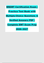 NREMT Certification Exam &vert; &NewLine;Practice Test Bank with &NewLine;Multiple-Choice Questions & &NewLine;Verified Answers PDF &vert; &NewLine;Complete EMT Exam Prep &NewLine;2026&ndash;2027 &NewLine;