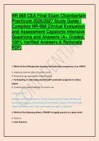 NR 668 CEA Final Exam Chamberlain Practicum 2026&sol;2027 Study Guide &vert; Complete NR-668 Clinical Evaluation and Assessment Capstone Intensive Questions and Answers &lpar;A&plus; Graded&comma; 100&percnt; Verified Answers & Rationale PDF&rpar;