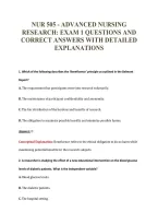 Nur 505 - Advanced Nursing&NewLine;Research&colon; Exam 1 Questions And&NewLine;Correct Answers With Detailed&NewLine;Explanations