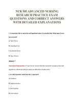 Nur 505 Advanced Nursing&NewLine;Research Practice Exam&NewLine;Questions And Correct Answers&NewLine;With Detailed Explanations
