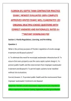 Florida &lpar;Fl&rpar; Septic Tank Contractor Practice&NewLine;Exam &vert; Newest Evaluated 100&percnt; Complete&NewLine;Approved Hinted Exam&vert; Well Elaborated 120&NewLine;Original Multiple-Choice Questions With&NewLine;Correct Answers And Rationales&vert; Rated A&plus;&NewLine;&ast;&ast;Instant Download Pdf&NewLine;
