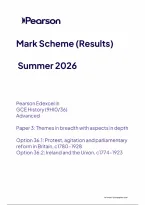 Edexcel A Level History Paper 3&colon; Themes in breadth with aspects in depth Option 36&period;1&colon; Protest&comma; agitation and parliamentary reform in Britain&comma; c1780-1928 Option 36&period;2&colon; Ireland and the Union&comma; c1774-1923 Mark Scheme 2026