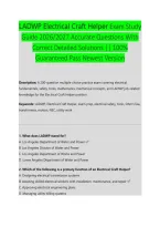 LADWP Electrical Craft Helper Exam Study &NewLine;Guide 2026&sol;2027 Accurate Questions With &NewLine;Correct Detailed Solutions &vert;&vert; 100&percnt; &NewLine;Guaranteed Pass Newest Version 