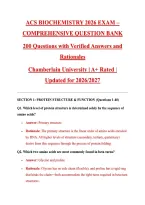 ACS Biochemistry Exam 2026&sol;2027 &ndash; 200 Practice Questions with Verified Answers & Rationales&colon; Chamberlain University A&plus; Study Guide