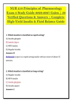 NUR 210 Principles of Pharmacology &NewLine;Exam 3 Study Guide 2026-2027 Galen &vert; 50 &NewLine;Verified Questions & Answers &vert; Complete &NewLine;High-Yield Insulin & Fluid Balance Guide