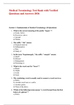Medical Terminology Test Bank with Verified &NewLine;Questions and Answers 2026