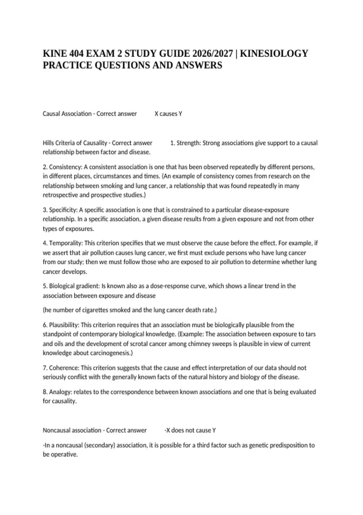 Kine 404 Exam 2 Study Guide 2026/2027 | Kinesiology Practice Questions ...