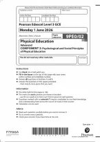 Edexcel A Level Physical Education Paper 2&colon; Psychological and Social Principles of Physical Education 2026