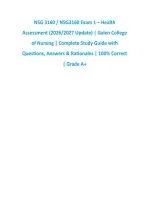 NSG 3160 &sol; NSG3160 Exam 1 &ndash; Health &NewLine;Assessment &lpar;2026&sol;2027 Update&rpar; &vert; Galen College &NewLine;of Nursing &vert; Complete Study Guide with &NewLine;Questions&comma; Answers & Rationales &vert; 100&percnt; Correct &NewLine;&vert; Grade A&plus; 