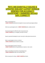 Psyc 406 Exam Fully Solved & &NewLine;Updated 2026-2027 &lpar;Latest Version &NewLine;Verified For Accuracy&rpar; &NewLine;&lpar;Questions &plus; Answers&rpar; Solved &NewLine;100&percnt; Correct&excl;&excl;