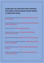 Florida Dmv Test Exam 2026 Update Questions&NewLine;And Correct Verified Answers Already Graded&NewLine;A&plus; &lpar;Brand New Vision&rpar;