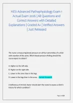 HESI Advanced Pathophysiology Exam 1 &NewLine;Actual Exam 2026 &vert; All Questions and &NewLine;Correct Answers with Detailed &NewLine;Explanations &vert; Graded A&plus; &vert; Verified Answers &NewLine;&vert; Just Released &NewLine; 