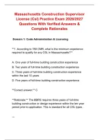 Massachusetts Construction Supervisor &NewLine;License &lpar;Csl&rpar; Practice Exam 2026&sol;2027 &NewLine;Questions With Verified Answers & &NewLine;Complete Rationales
