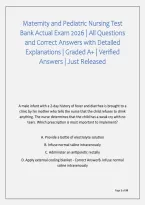 Maternity and Pediatric Nursing Test &NewLine;Bank Actual Exam 2026 &vert; All Questions &NewLine;and Correct Answers with Detailed &NewLine;Explanations &vert; Graded A&plus; &vert; Verified &NewLine;Answers &vert; Just Released 