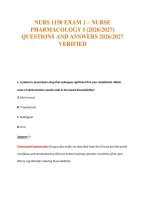 Nurs 1150 Exam 1 &ndash; Nurse&NewLine;Pharmacology I &lpar;2026&sol;2027&rpar;&NewLine;Questions And Answers 2026&sol;2027&NewLine;Verified
