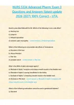 NURS 5334 Advanced Pharmacology Exam 3 Questions and Answers 2026&ndash;2027 &vert; University of Texas at Arlington &lpar;UTA&rpar; Study Guide