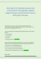 Med Surg NCLEX Test Bank Questions and &NewLine;correct answers with rationales &vert; Medical &NewLine;Surgical Nursing II Latest Final Exam Review &sol; &NewLine;Med Surge 2 final exam 