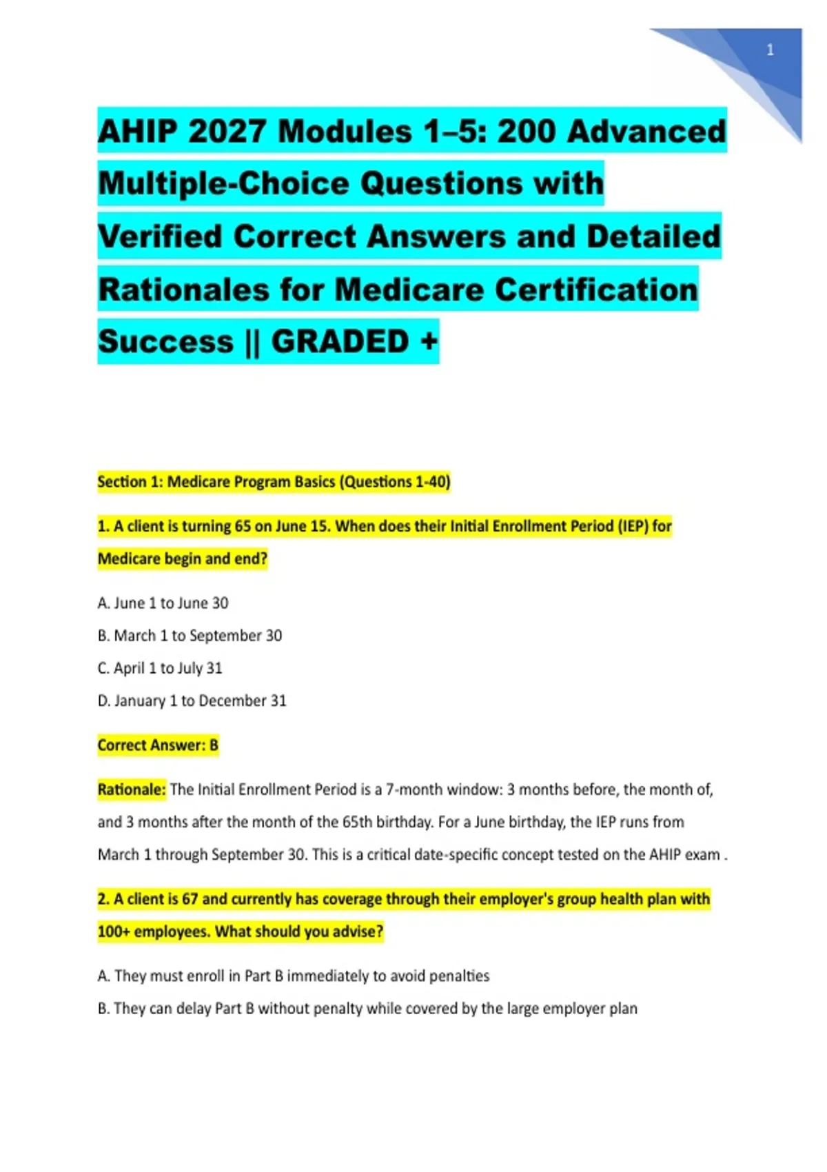 AHIP 2027 Modules 1–5: 200 Advanced Multiple-Choice Questions with ...