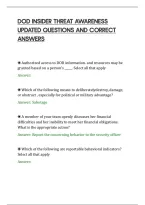 Dod Insider Threat Awareness&NewLine;Updated Questions And Correct&NewLine;Answers