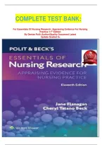COMPLETE TEST BANK&colon;&NewLine;&NewLine;&NewLine;For Essentials Of Nursing Research&colon; Appraising Evidence For Nursing Practice 11th Edition&NewLine;By Denise Polit &lpar;Author&rpar;Quality Document Latest&NewLine; Update Graded A&plus; &NewLine;