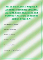 Asi se dice Level 3 Repaso B&NewLine;&lpar;Deportes y rutinas&rpar; UPDATED&NewLine;ACTUAL Exam Questions and&NewLine;CORRECT Answers 2026&sol;2027&NewLine;edition Graded A&plus;&NewLine;El&sol;La jugador&lpar;a&rpar; - player&NewLine;jugar &lpar;ue&rpar; - to play