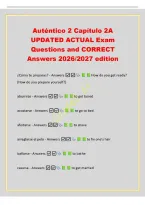 Aut&eacute;ntico 2 Cap&iacute;tulo 2A&NewLine;UPDATED ACTUAL Exam&NewLine;Questions and CORRECT&NewLine;Answers 2026&sol;2027 edition&NewLine;&iquest;C&oacute;mo te preparas&quest; - Answers  How do you get ready&quest;&NewLine;&lpar;How do you prepare yourself&quest;&rpar;&NewLine;aburrirse - Answers  to get b