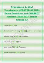Avancemos 2&comma; U3L1&NewLine;Vocabulario UPDATED ACTUAL&NewLine;Exam Questions and CORRECT&NewLine;Answers 2026&sol;2027 edition&NewLine;Graded A&plus;&NewLine;- Answer  &NewLine;&lpar;hooded&rpar; sweat shirt - Answer  la sudadera &lpar;con capucha&rpar;