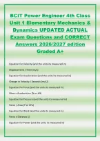 BCIT Power Engineer 4th Class&NewLine;Unit 1 Elementary Mechanics &&NewLine;Dynamics UPDATED ACTUAL&NewLine;Exam Questions and CORRECT&NewLine;Answers 2026&sol;2027 edition&NewLine;Graded A&plus;