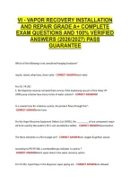 Vi - Vapor Recovery Installation &NewLine;And Repair Grade A&plus; Complete &NewLine;Exam Questions And 100&percnt; Verified &NewLine;Answers &lpar;2026&sol;2027&rpar; Pass &NewLine;Guarantee 