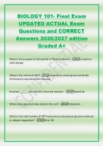 BIOLOGY 101- Final Exam&NewLine;UPDATED ACTUAL Exam&NewLine;Questions and CORRECT&NewLine;Answers 2026&sol;2027 edition&NewLine;Graded A&plus;