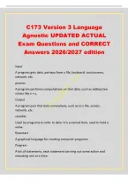 C173 Version 3 Language&NewLine;Agnostic UPDATED ACTUAL&NewLine;Exam Questions and CORRECT&NewLine;Answers 2026&sol;2027 edition&NewLine;input&NewLine;A program gets data&comma; perhaps from a file&comma; keyboard&comma; touchscreen&comma;&NewLine;network&comma; etc&period;&NewLine;process&NewLine;A program performs computations on that data&comma; such as