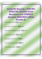 CompTIA Security &plus; SY0-501&NewLine;UPDATED ACTUAL Exam&NewLine;Questions and CORRECT&NewLine;Answers 2026&sol;2027 edition&NewLine;Graded A&plus;&NewLine;Port number of HTTP -TCP 80&NewLine;Port number of DNS Query -UDP 53&NewLine;Port number of DNS Zone Transfer - TCP 53&NewLine;