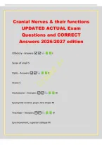 Cranial Nerves & their functions&NewLine;UPDATED ACTUAL Exam&NewLine;Questions and CORRECT&NewLine;Answers 2026&sol;2027 edition