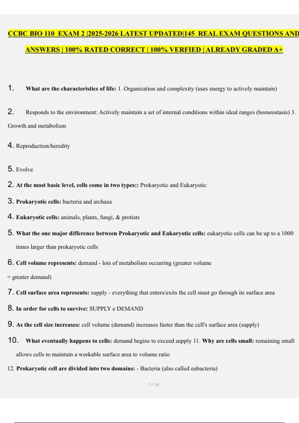 CCBC BIO 110 Exam 2 Study Guide & Practice Questions | Biology Exam ...