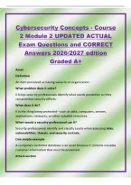 Cybersecurity Concepts - Course&NewLine;2 Module 2 UPDATED ACTUAL&NewLine;Exam Questions and CORRECT&NewLine;Answers 2026&sol;2027 edition&NewLine;Graded A&plus;&NewLine;Asset&NewLine;Definition&NewLine;An item perceived as having value to an organization&period;&NewLine;What problem does it solve&quest;&NewLine;It helps security profes