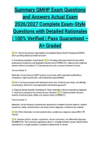 Summary QMHP Exam Questions and Answers Actual Exam 2026&sol;2027 Complete Exam-Style Questions with Detailed Rationales &vert; 100&percnt; Verified &vert; Pass Guaranteed &ndash; A&plus; Graded