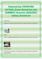 Engineering 7UPDATED&NewLine;ACTUAL Exam Questions and&NewLine;CORRECT Answers 2026&sol;2027&NewLine;edition Graded A&plus;&NewLine;engineering&NewLine;application of science and mathematics to develop solutions to problems&NewLine;